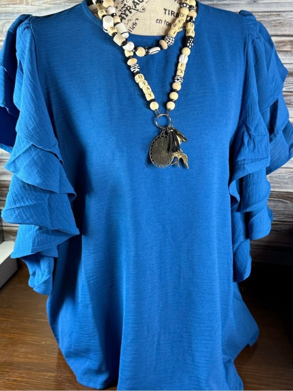 ⭐ Blue Ruffle Sleeve Blouse Flowy Lightweight Casual Chic Top - Medium (M) - Picture 2 of 11